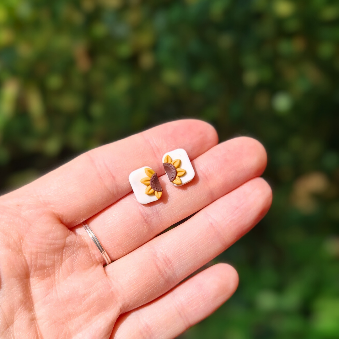 Half Sunflower Rectangle Studs