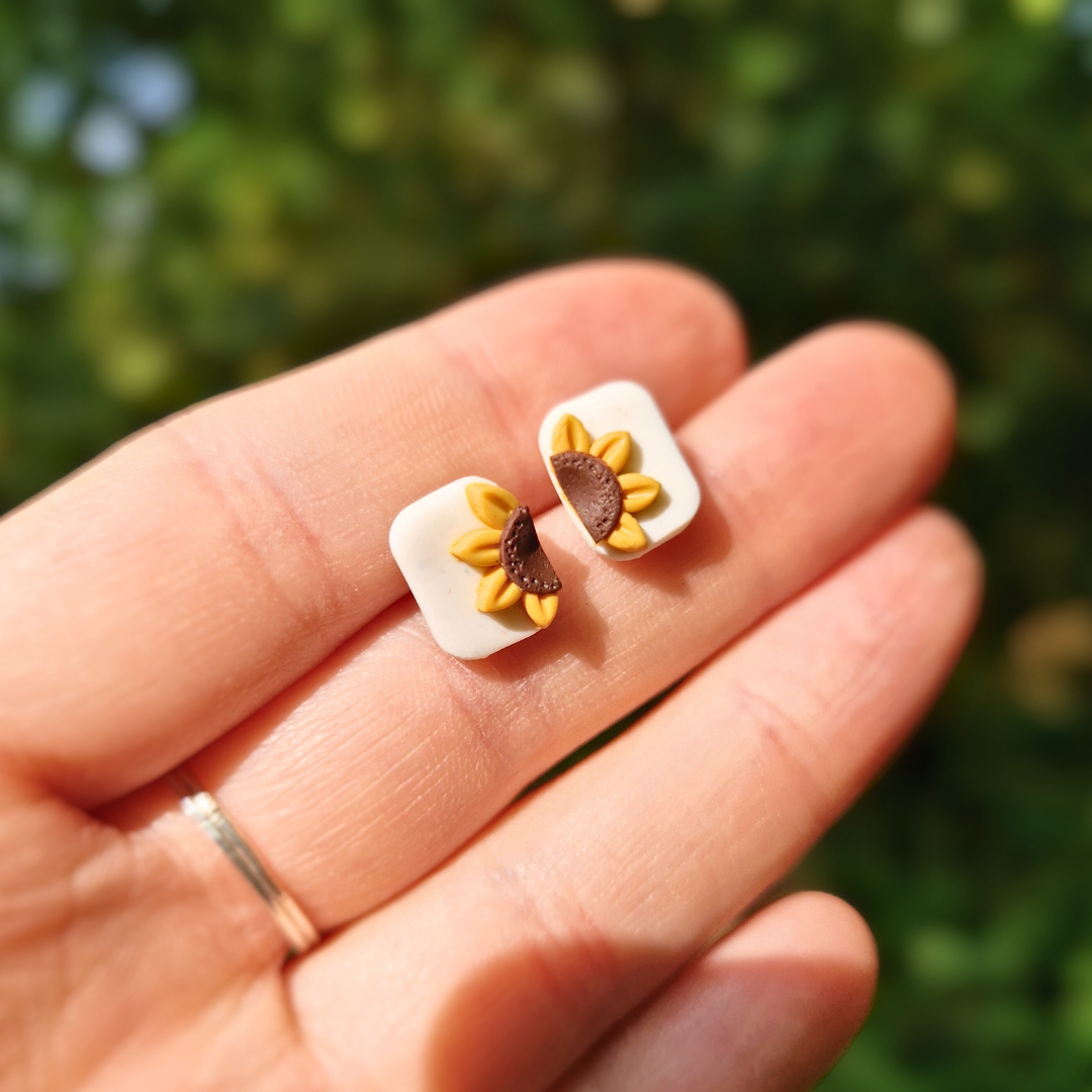 Half Sunflower Rectangle Studs