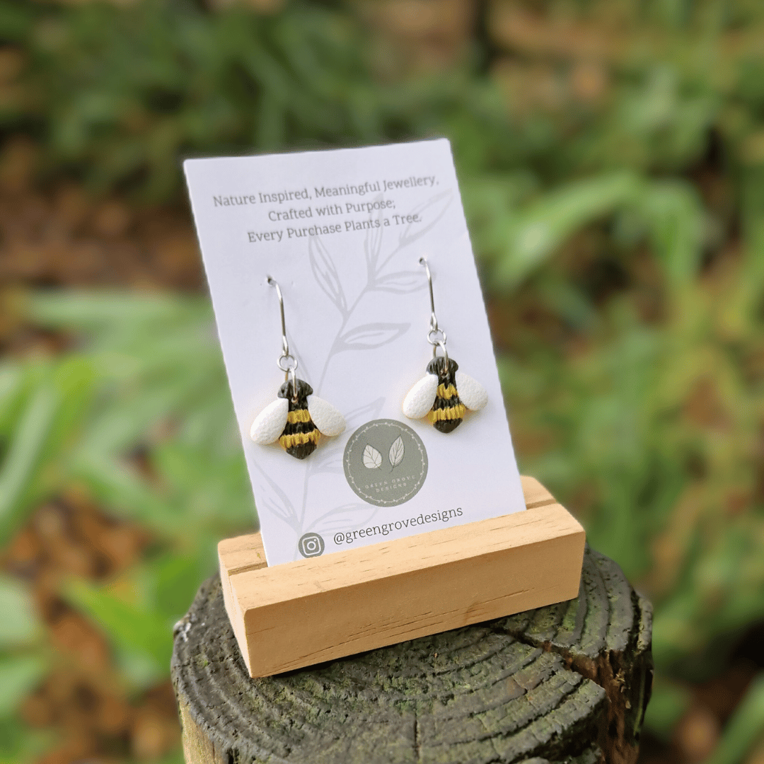 Bumble Bee Polymer Clay Hook Earrings