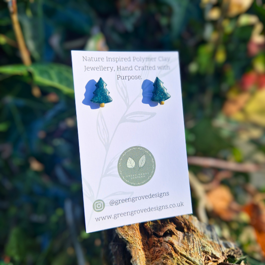 Christmas Tree Stud Earrings in Glittery Green