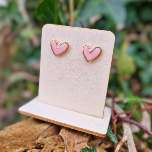 Framed Pink Heart Stud Earrings