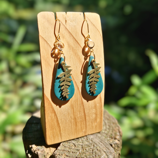 Polymer Clay Long Tear with Brass Fern Hook Earrings
