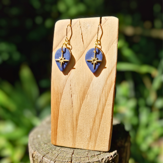 Glitter Blue Polymer Clay North Star Teardrop Earrings Thumbnail