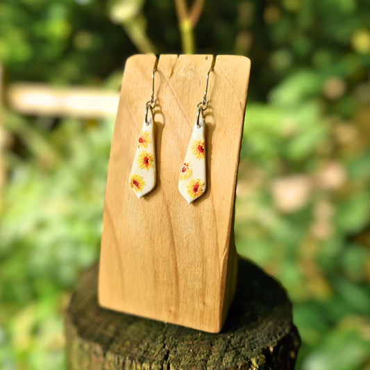 Pointed Teardrop Sunflower Transfer Hook Earrings