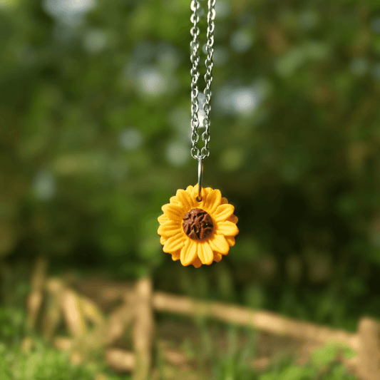 Joyful and Detailed polymer clay Sunflower necklace thumbnail.