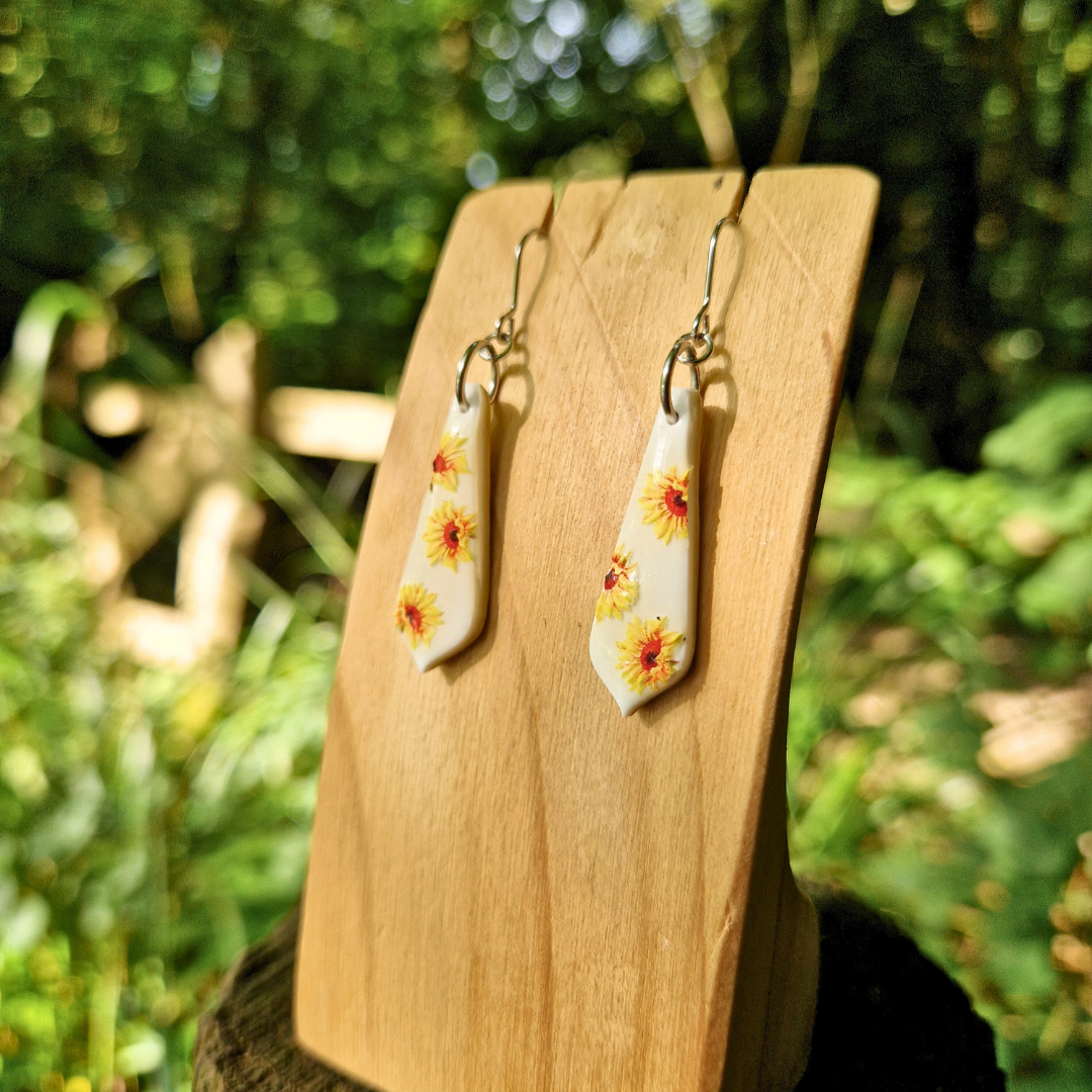 Pointed Teardrop Sunflower Transfer Hook Earrings