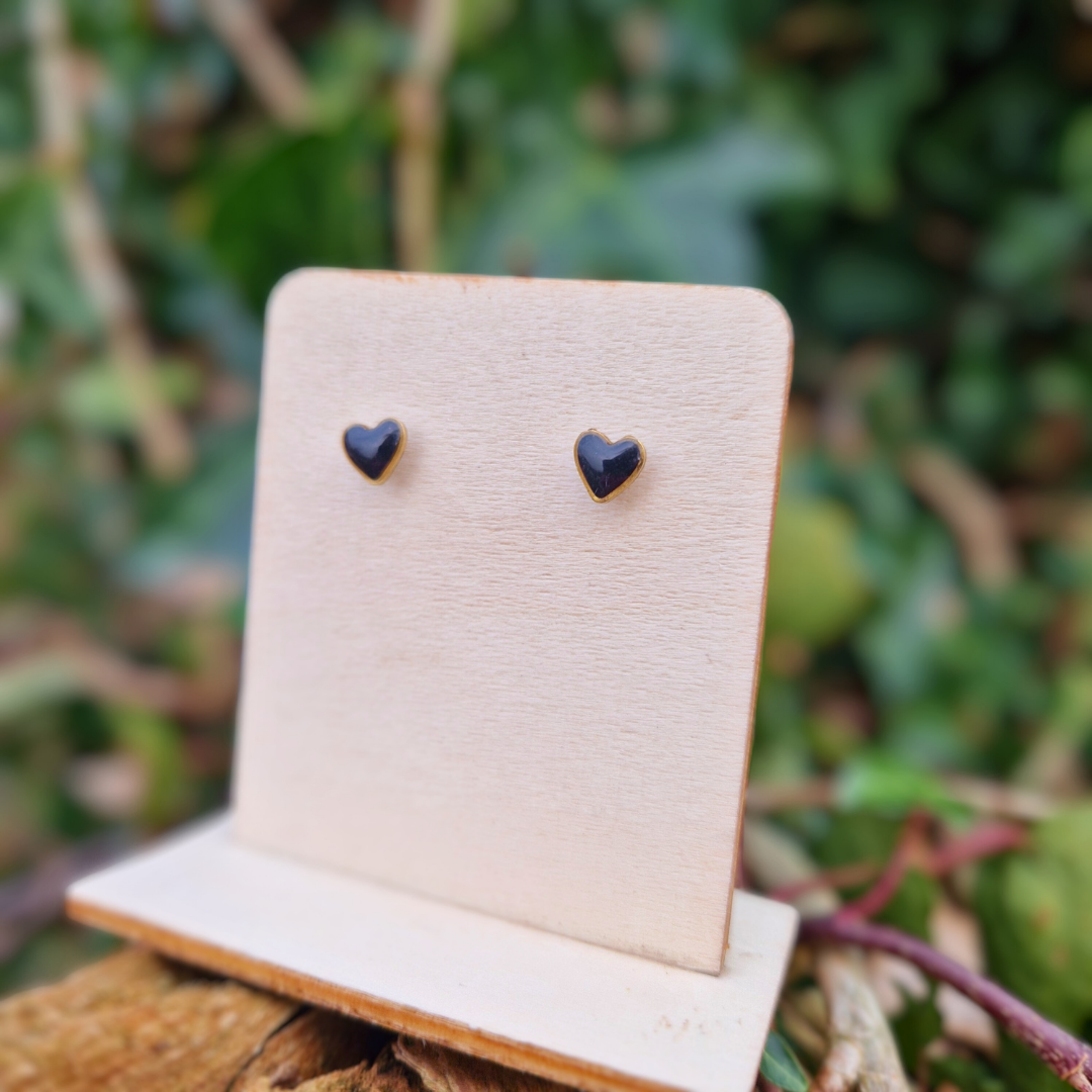 Framed Black Teeny Heart Stud Earrings