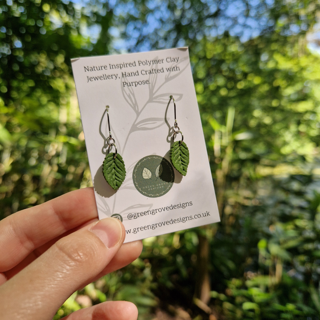Polymer Clay Detailed Leaf Hook Earrings