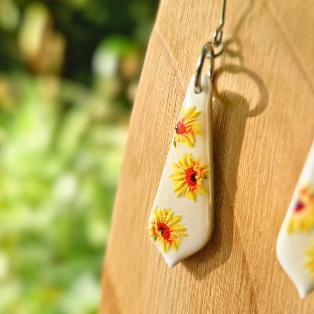 Pointed Teardrop Sunflower Transfer Hook Earrings