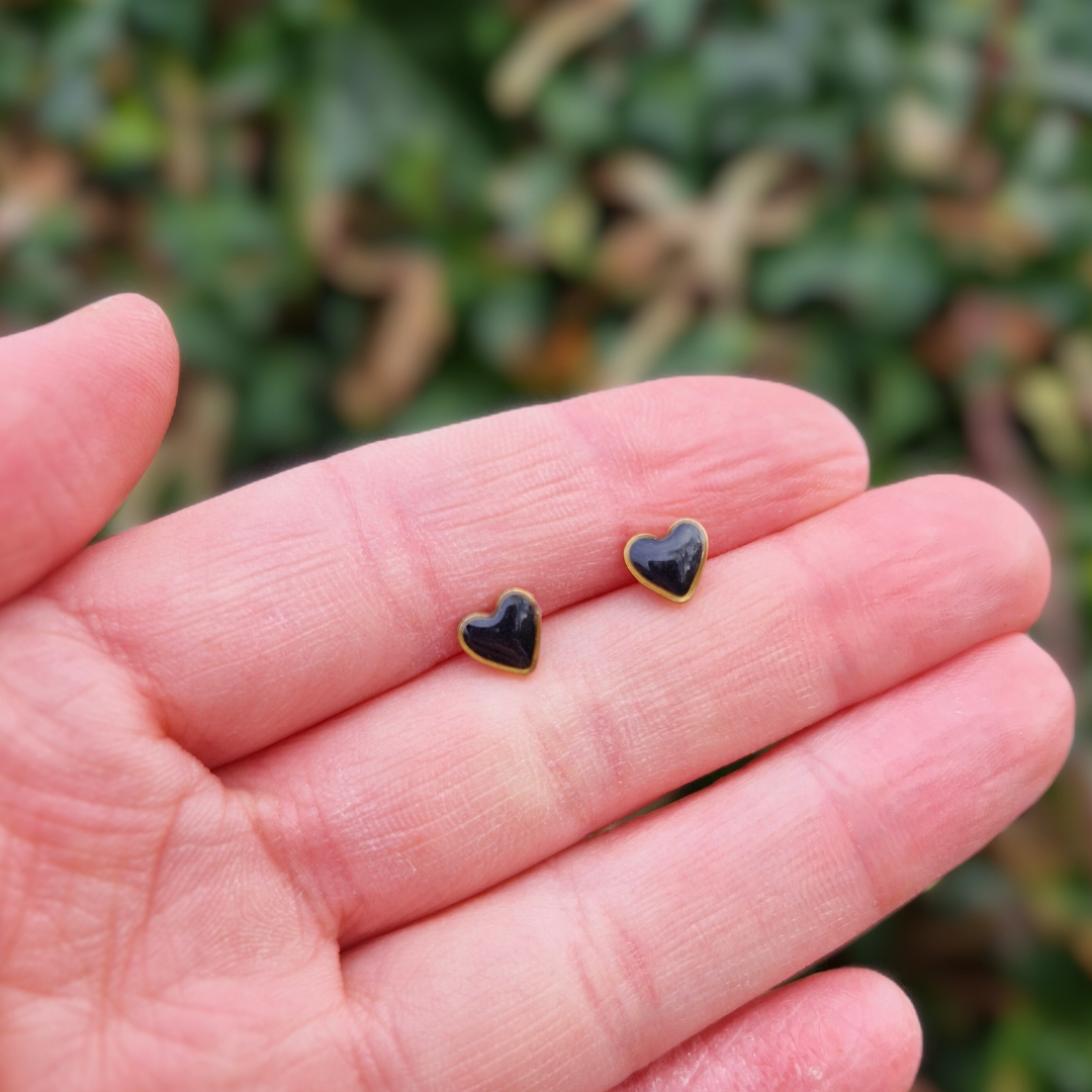 Framed Black Teeny Heart Stud Earrings