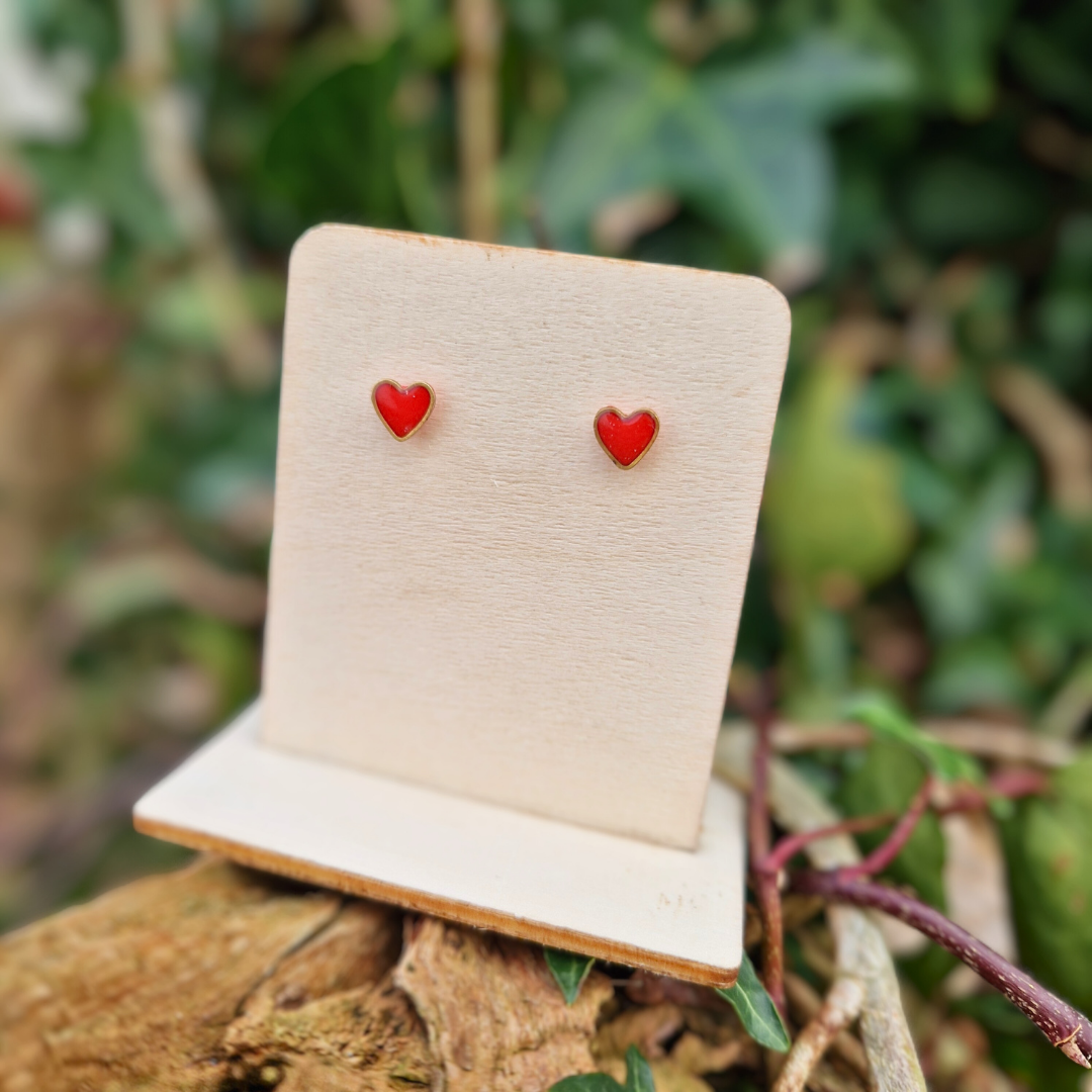 Framed Red Teeny Heart Stud Earrings