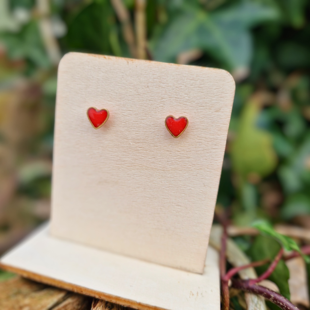 Framed Red Teeny Heart Stud Earrings