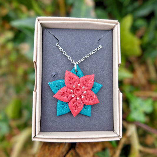 Silver Center Poinsettia Necklace | 20" Boxed