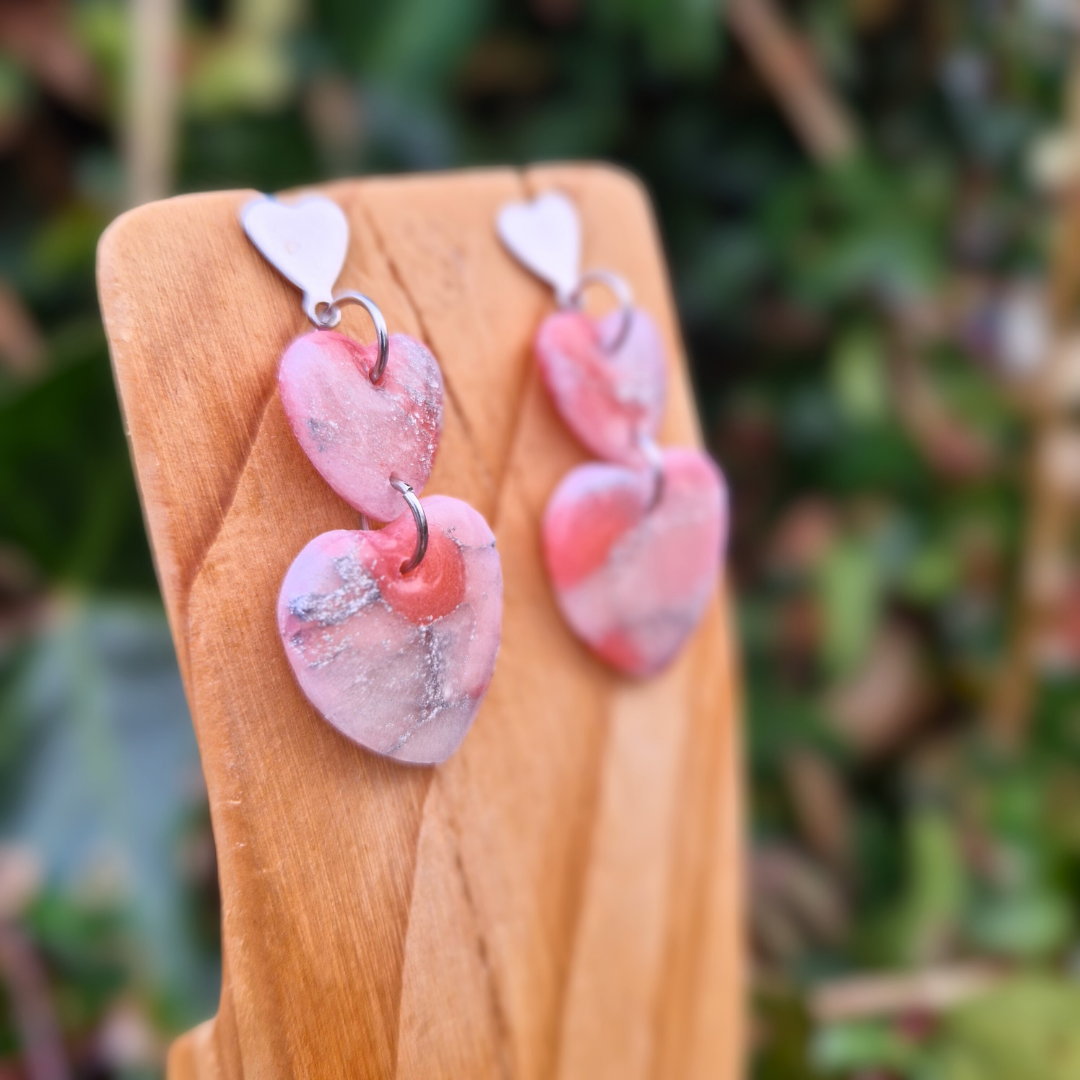 Translucent Effect Trio Heart Drop Studs