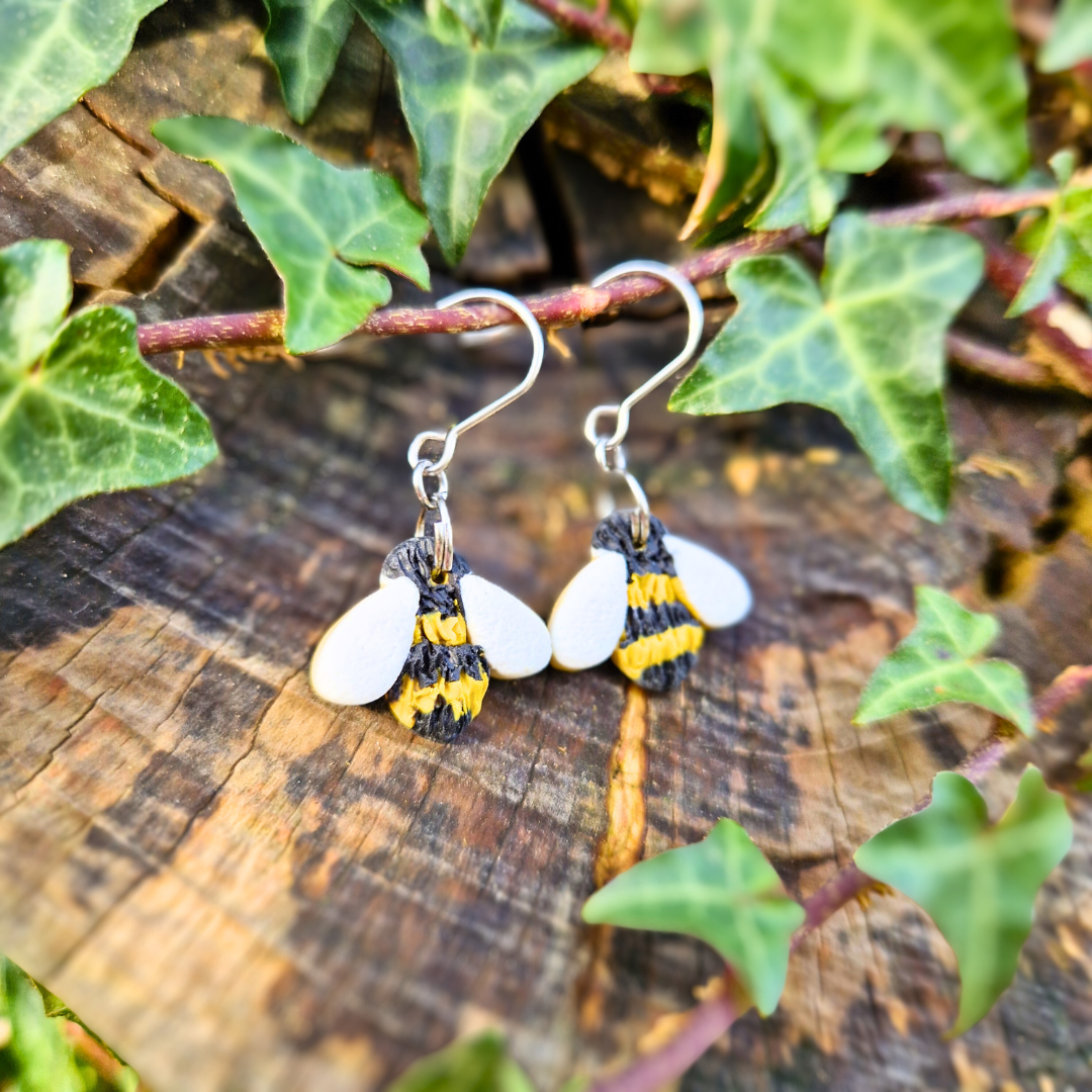 Bumble Bee Polymer Clay Hook Earrings