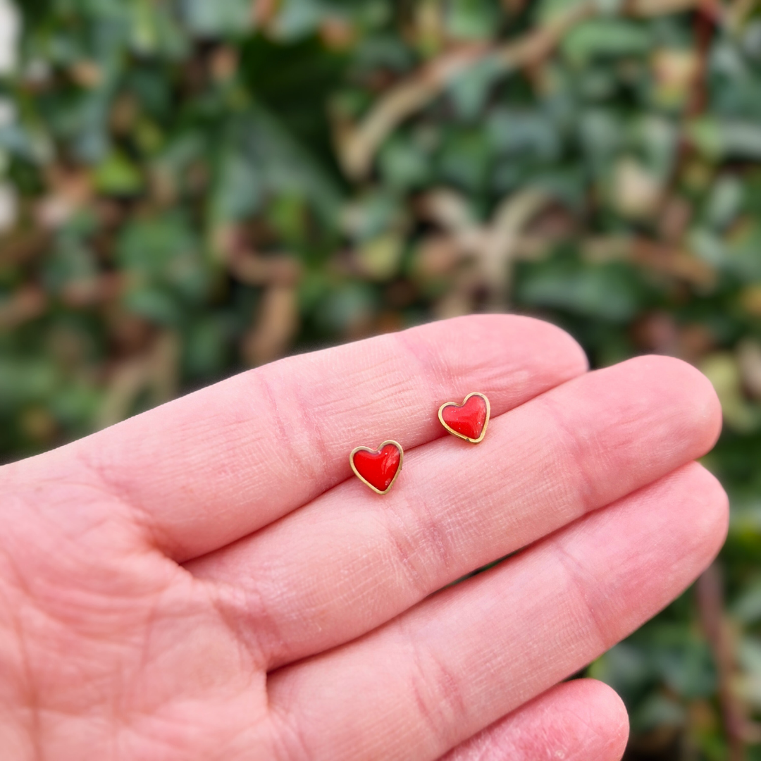 Framed Red Teeny Heart Stud Earrings