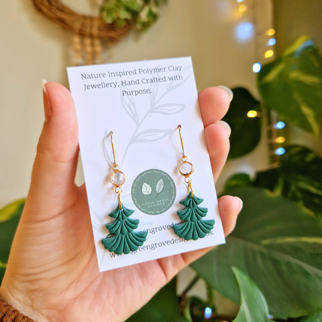 Ornate Christmas Tree Hook Earrings