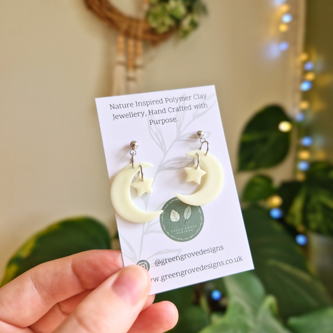 Glow in the Dark Moon and Star Drop Stud Earrings