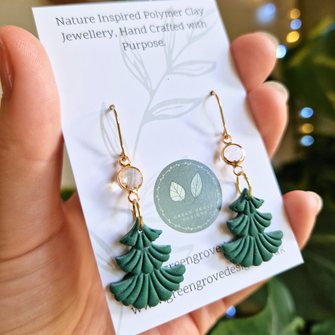 Ornate Christmas Tree Hook Earrings