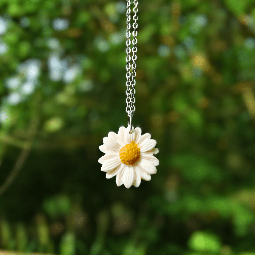 Intricate Daisy Polymer Clay Necklace & Stud Set