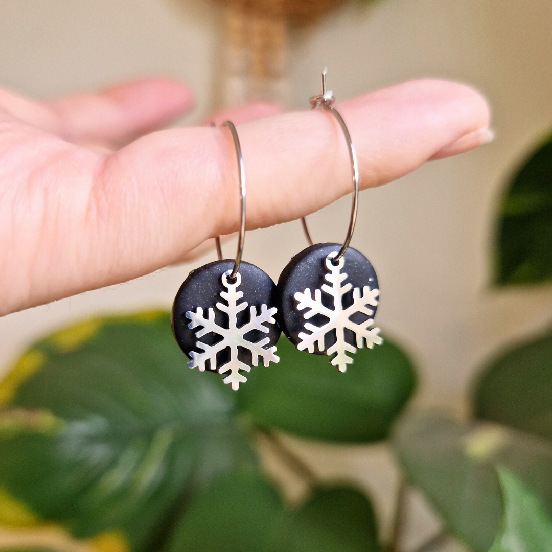 Snowflake Charm Hoop Earrings