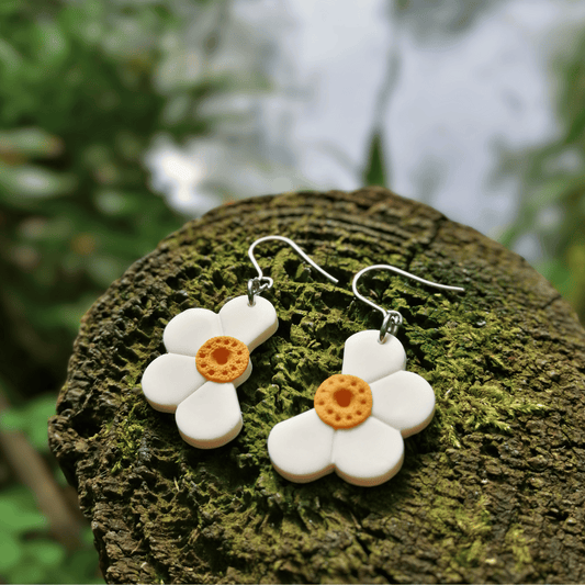 Minimalistic Polymer Clay Half Daisy Hook Earrings, Hand Crafted in Dorset Thumbnail.