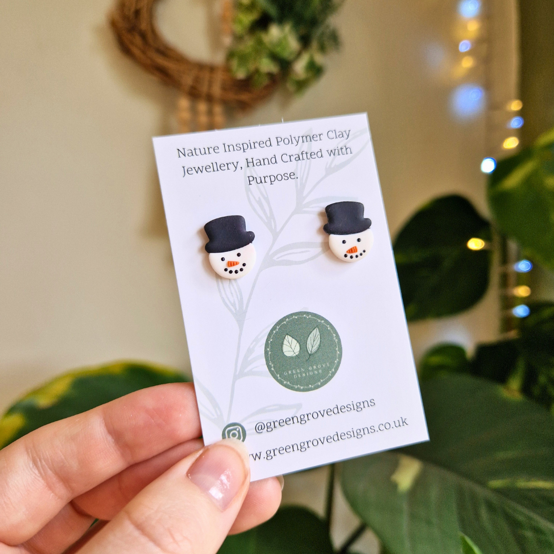 Snowman and Hat Stud Earrings