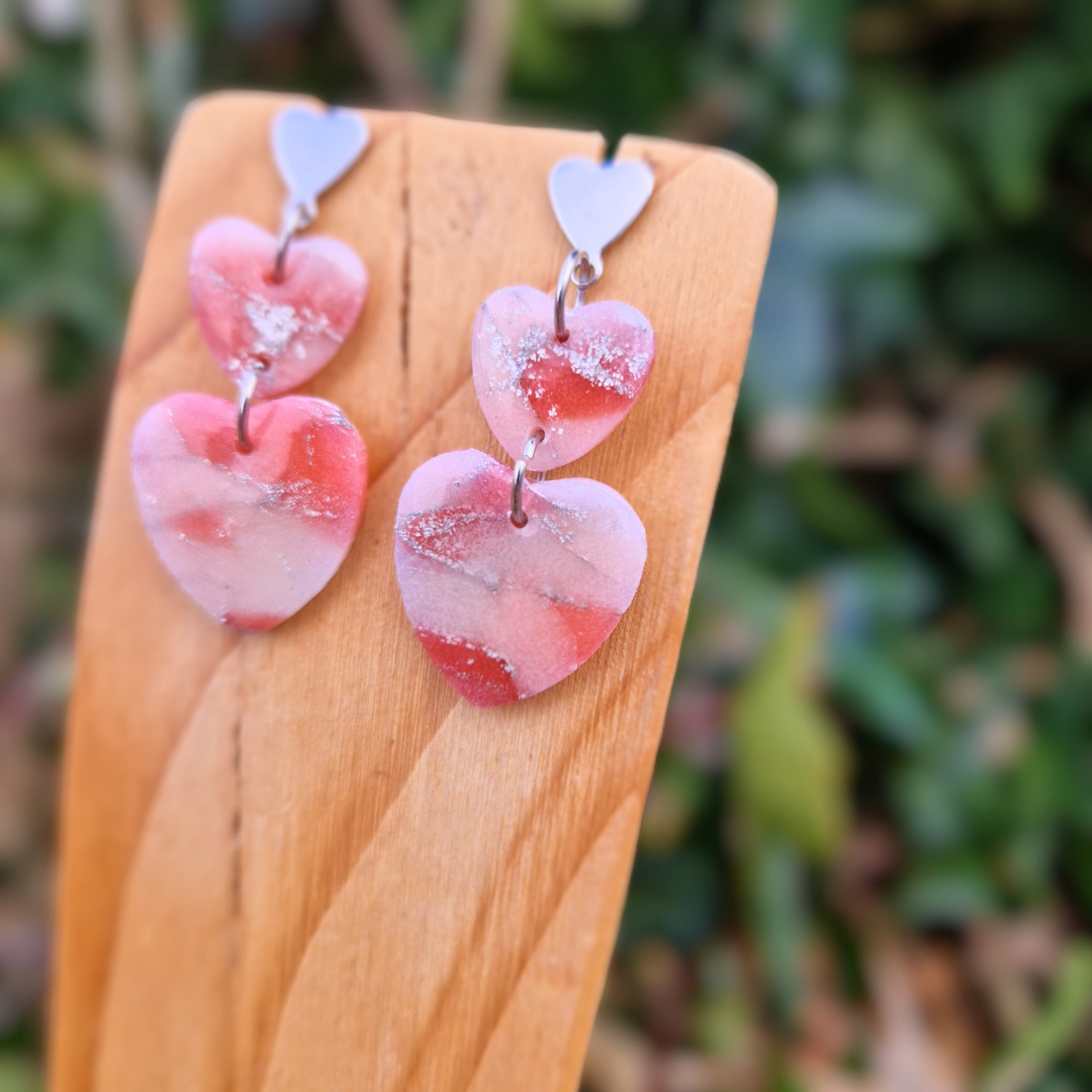 Translucent Effect Trio Heart Drop Studs