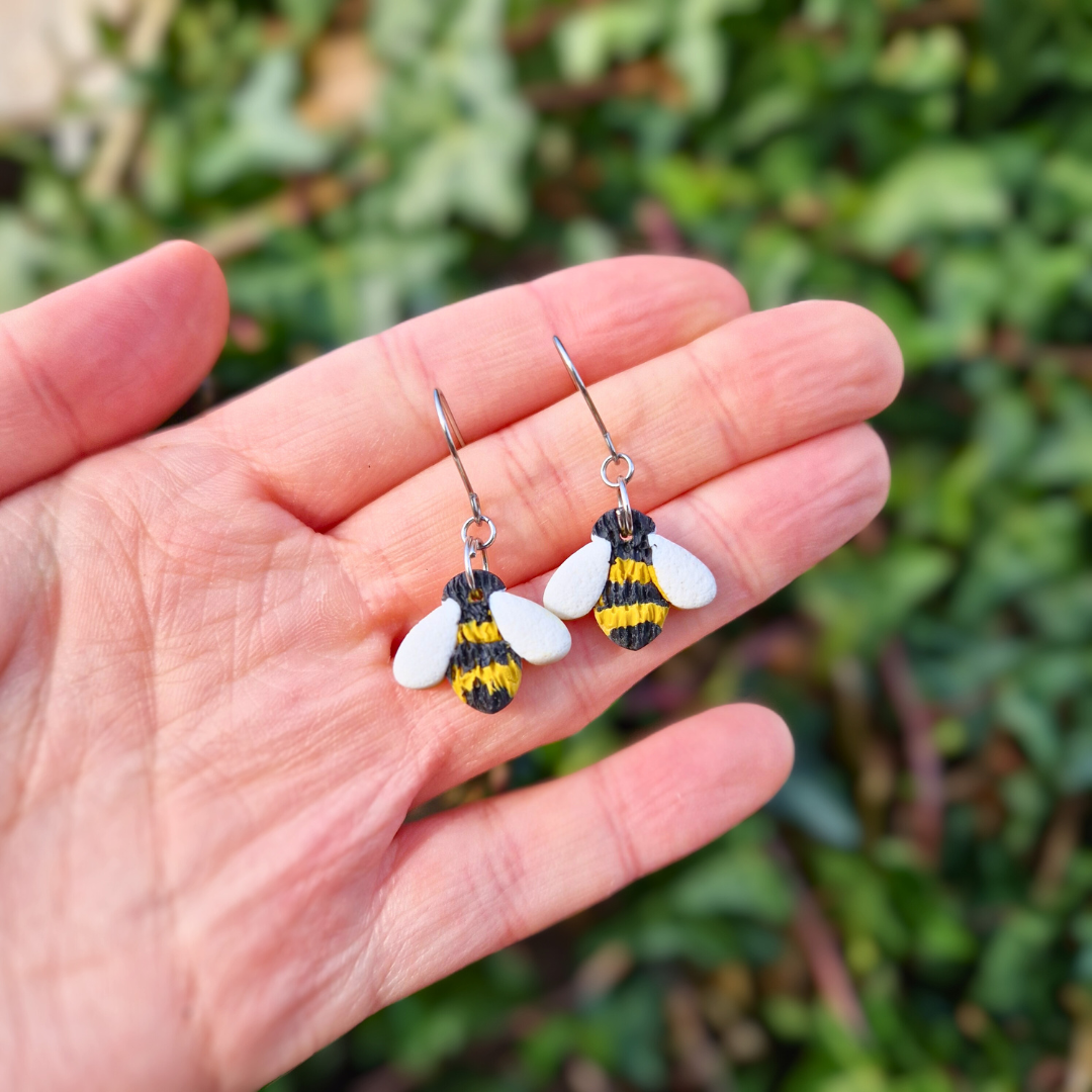 Bumble Bee Polymer Clay Hook Earrings