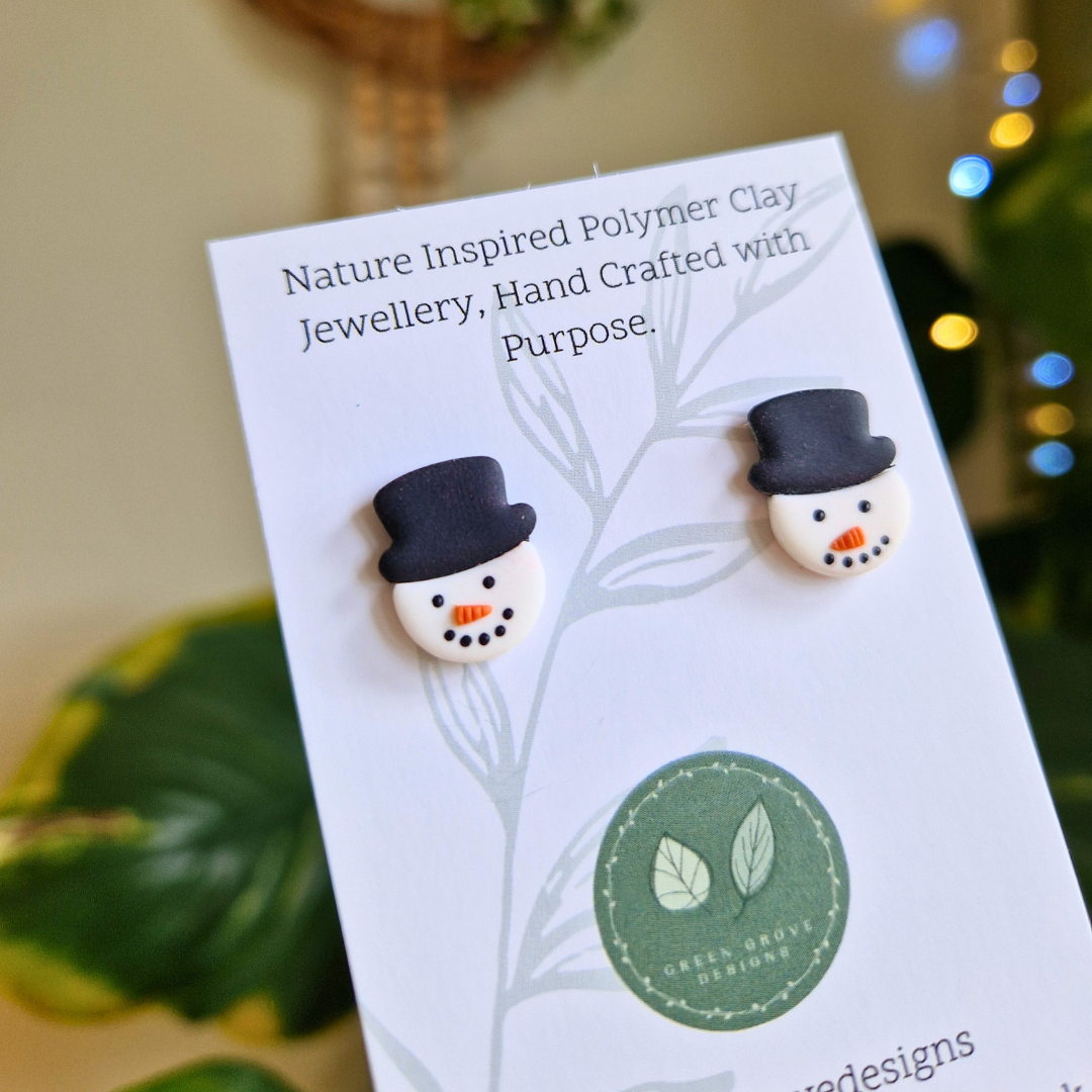Snowman and Hat Stud Earrings