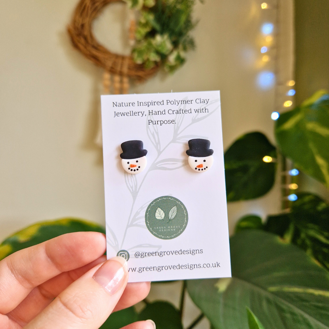Snowman and Hat Stud Earrings