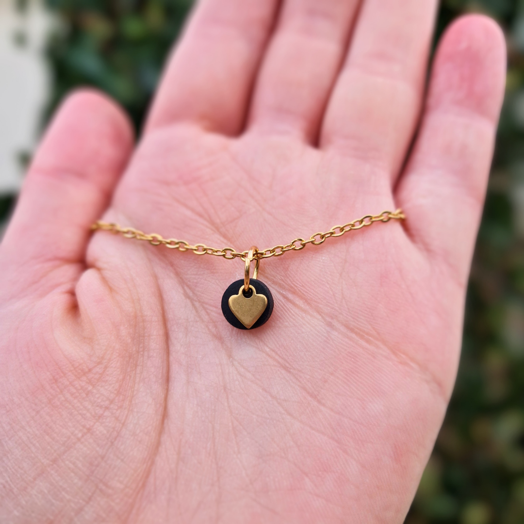 Black & Gold Dainty Heart Necklace with 20" Chain