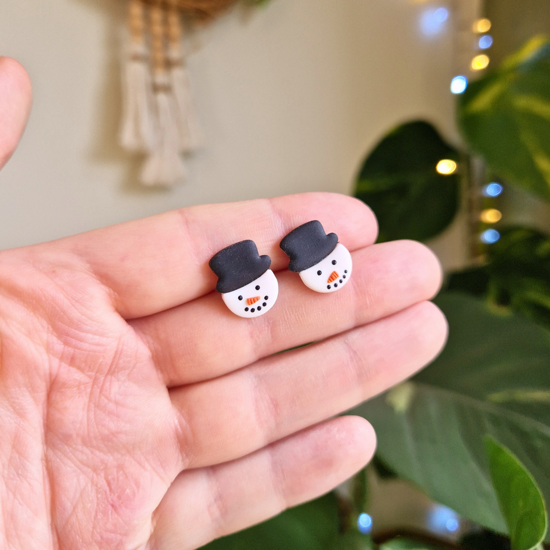 Snowman and Hat Stud Earrings