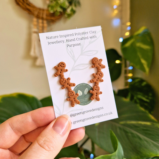 Stacked Gingerbread Man Drop Stud Earrings