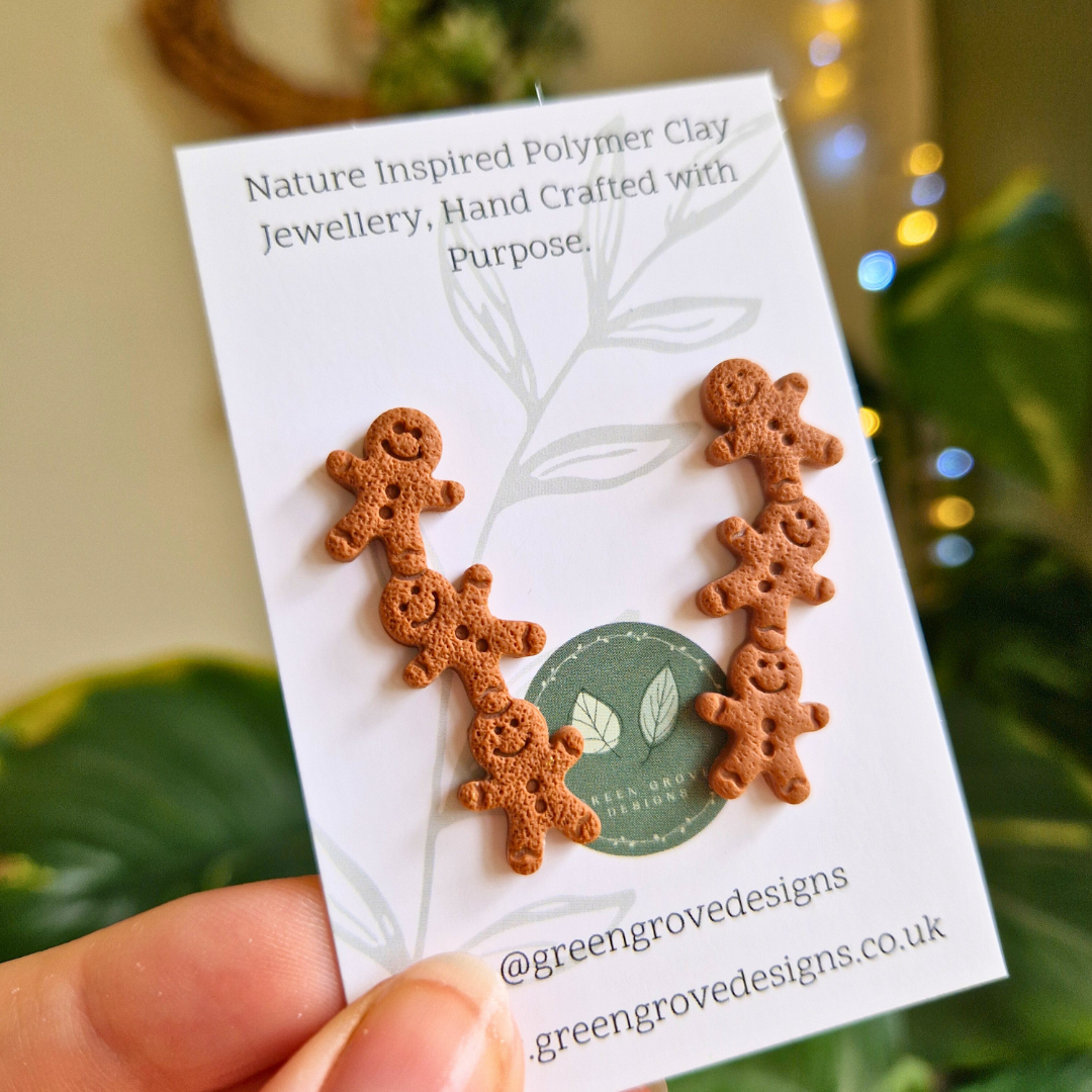 Stacked Gingerbread Man Drop Stud Earrings