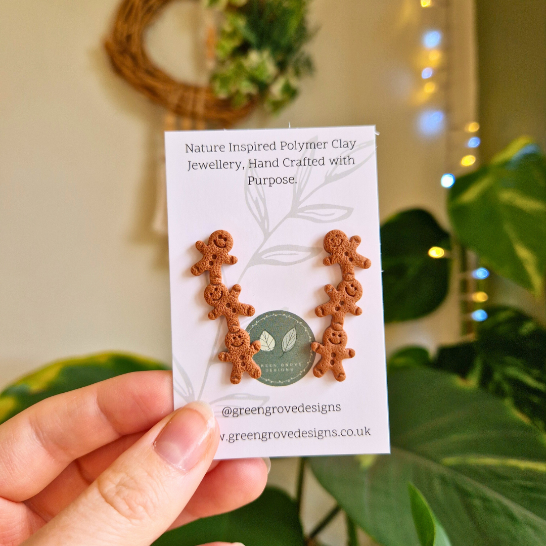 Stacked Gingerbread Man Drop Stud Earrings