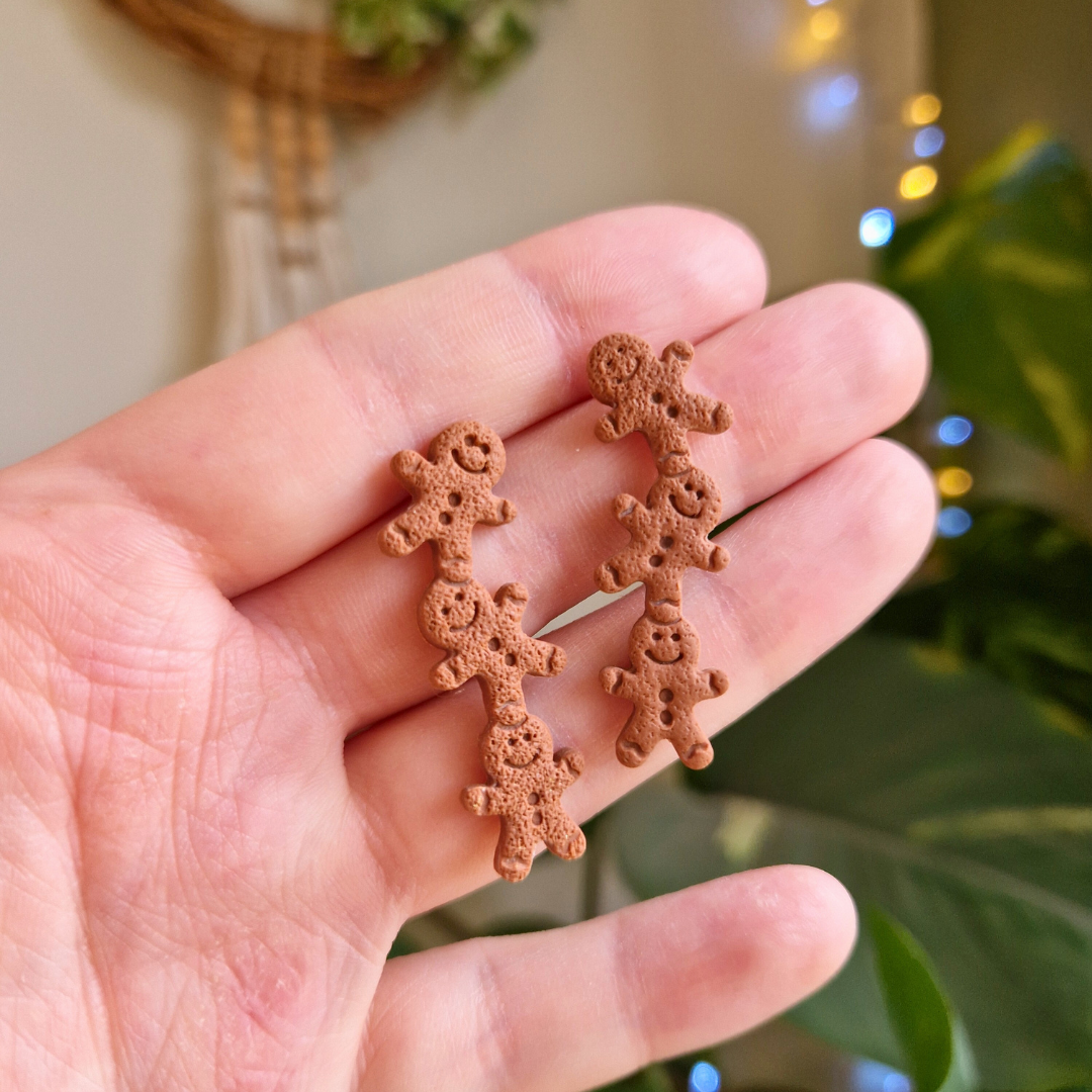 Stacked Gingerbread Man Drop Stud Earrings