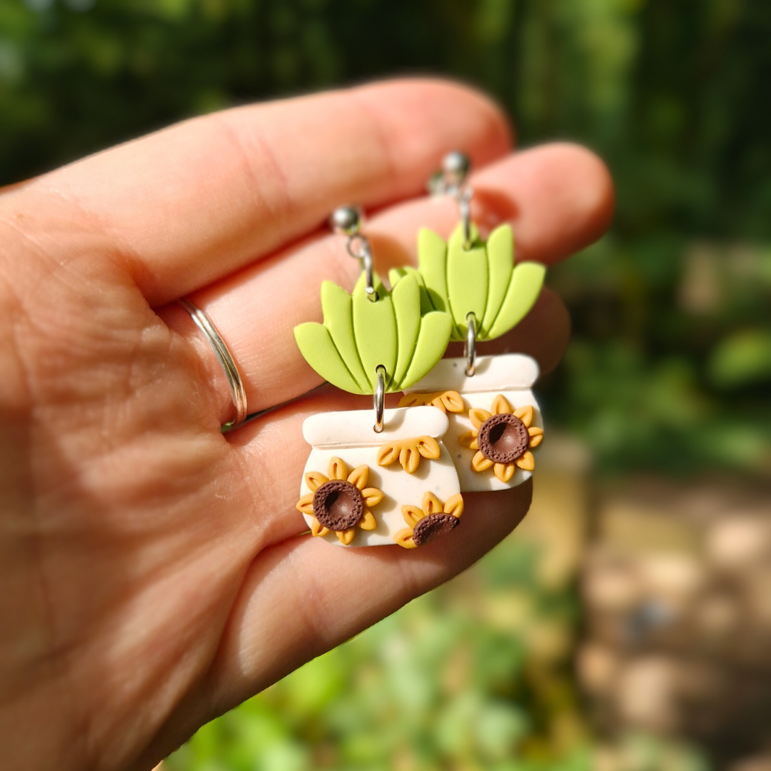 Sunflower Pot & Plant Drop Studs