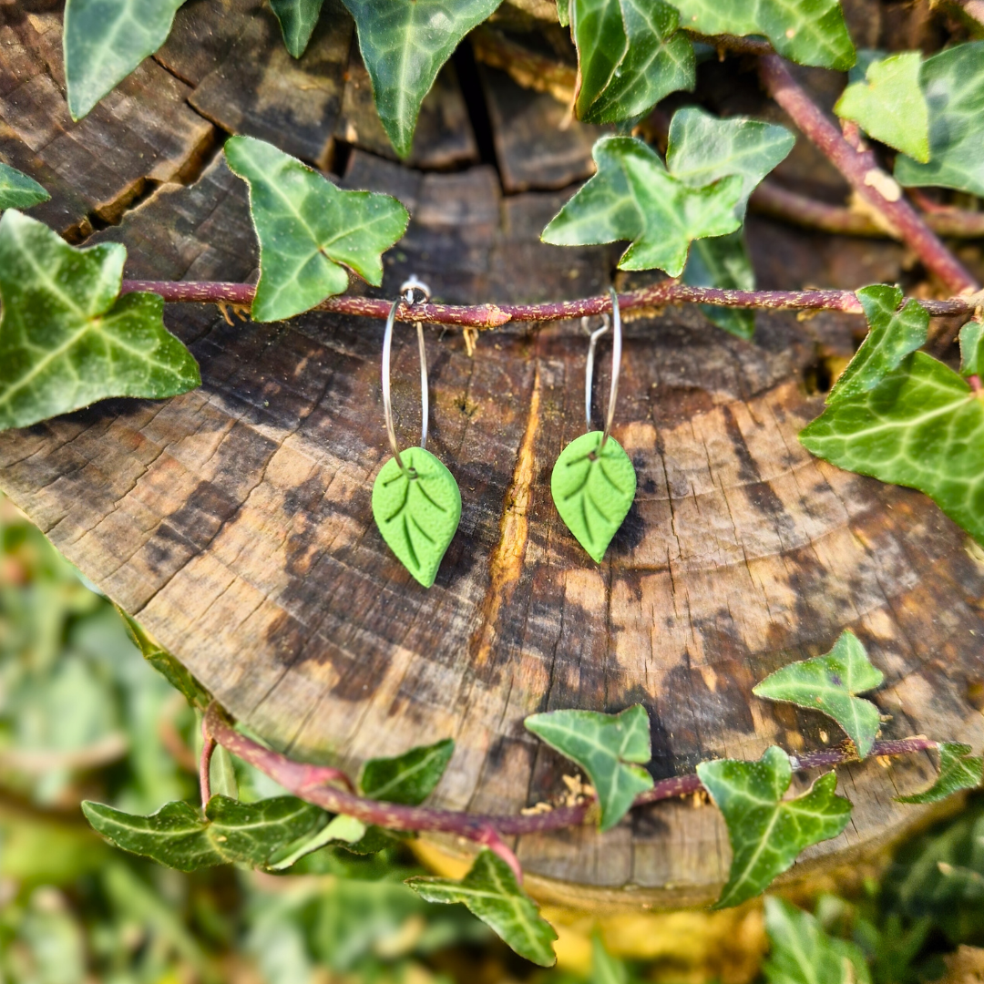 Intricate Leaf Polymer Clay Hoop Earrings