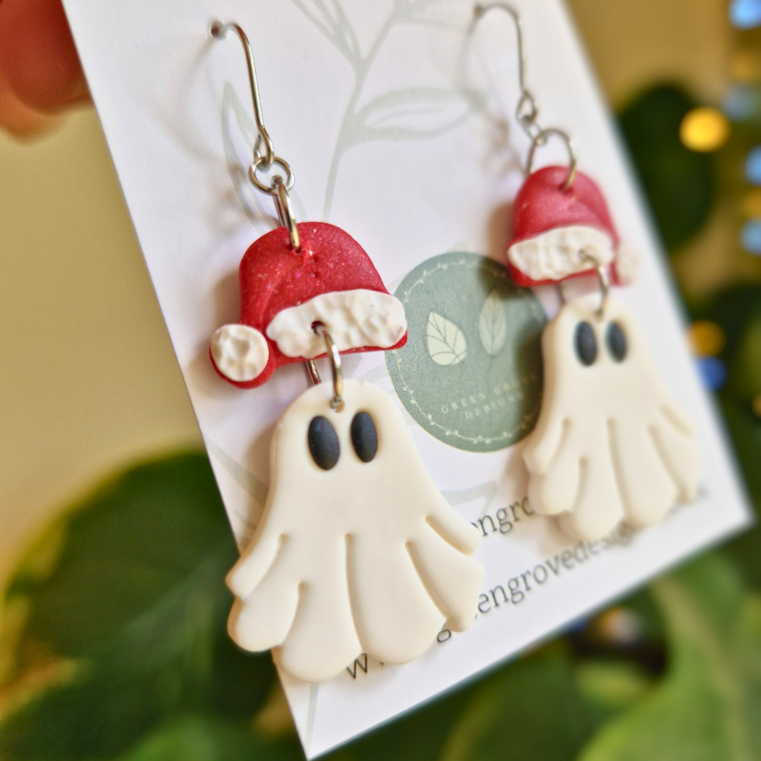 Santa Hat Winter Ghost Drop Earrings