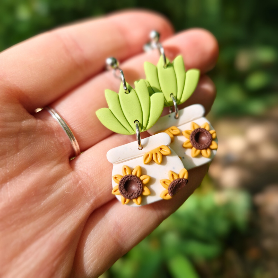 Sunflower Pot & Plant Drop Studs