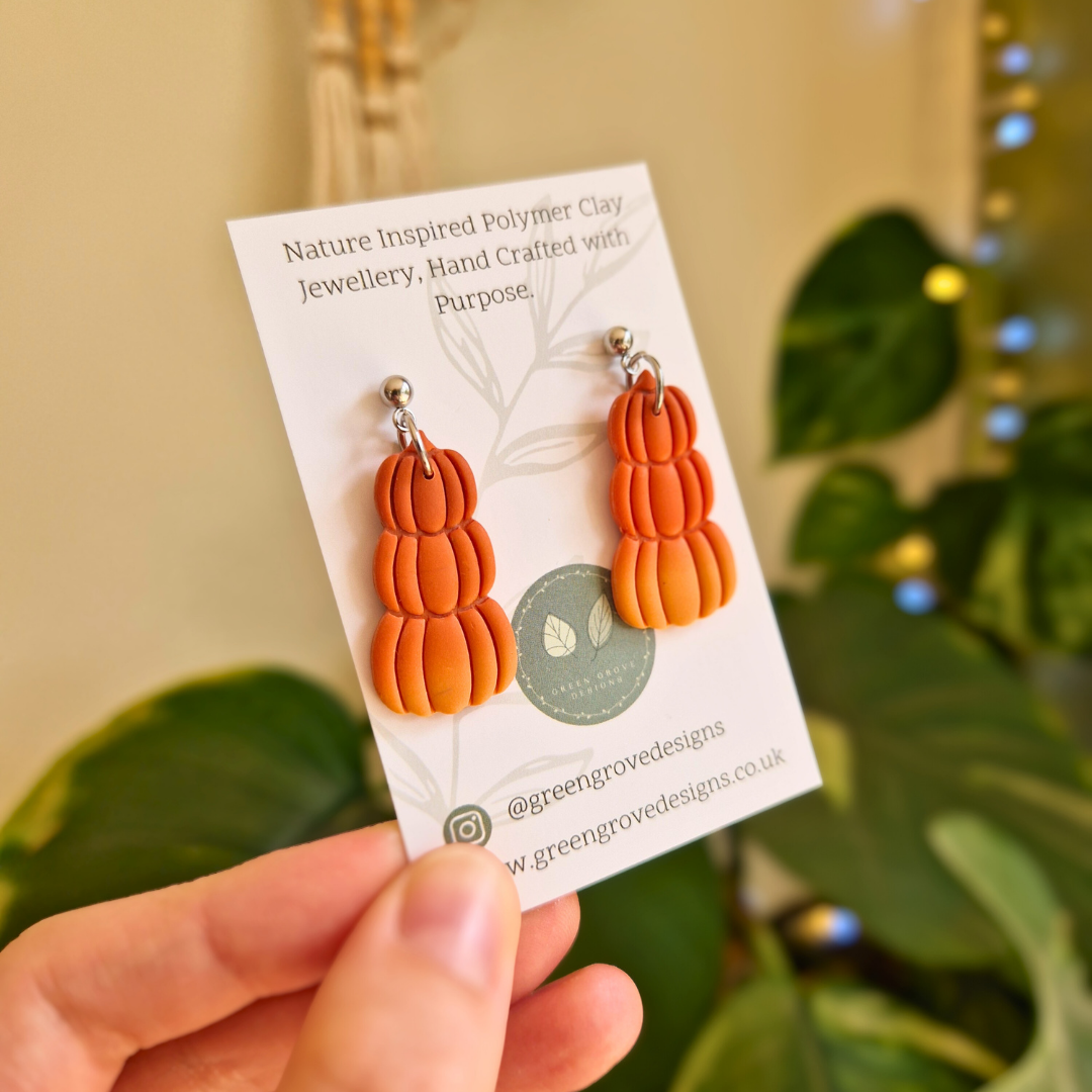 Stacked Pumpkin Drop Stud Earrings