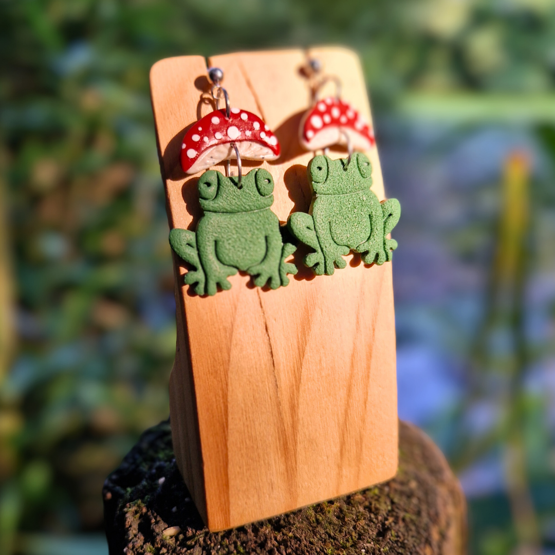 Toadstool Frog Drop Studs