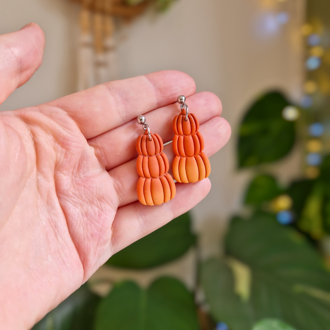 Stacked Pumpkin Drop Stud Earrings