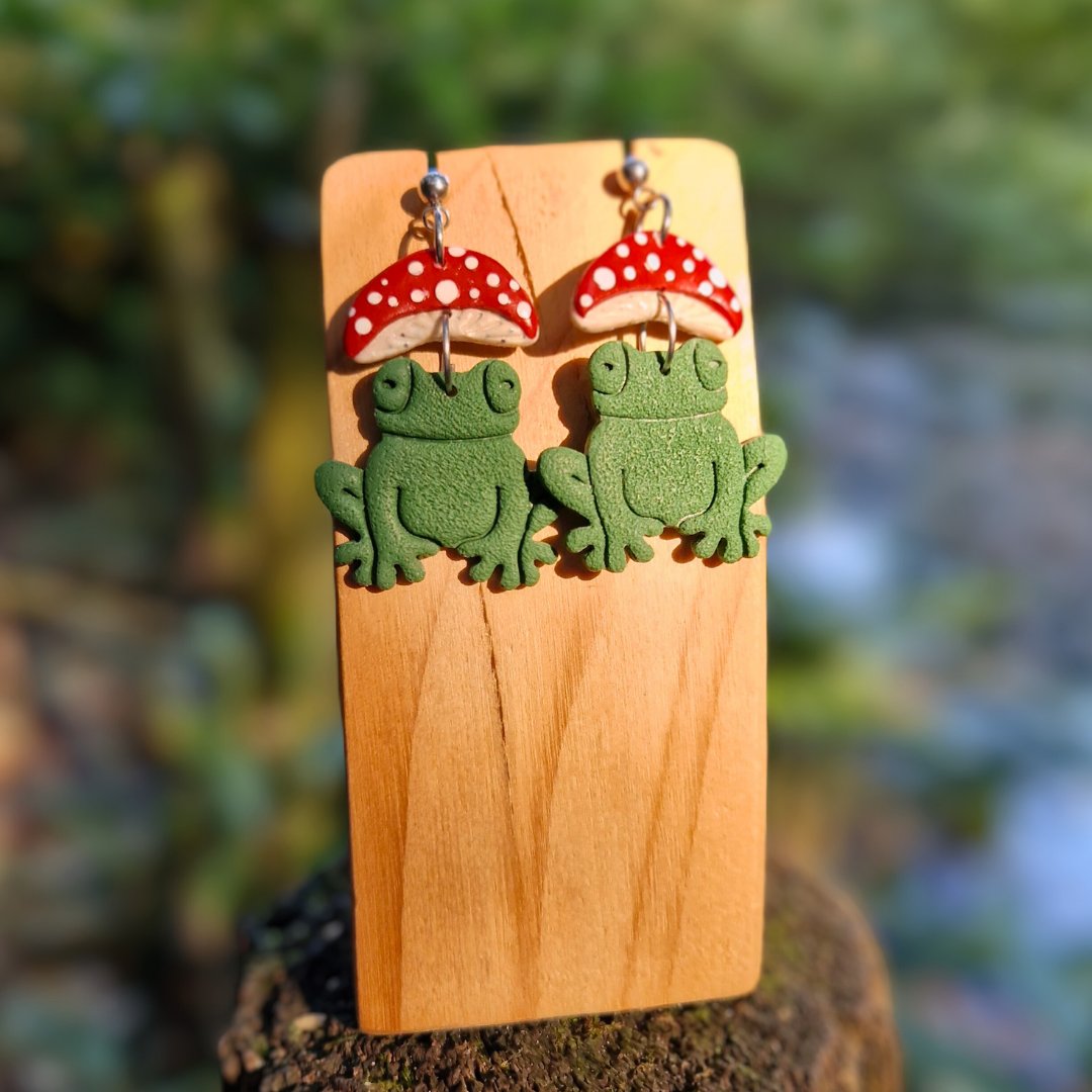 Toadstool Frog Drop Studs