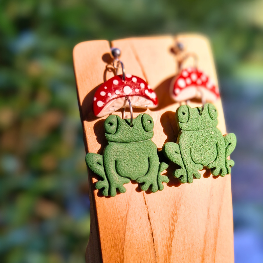 Toadstool Frog Drop Studs