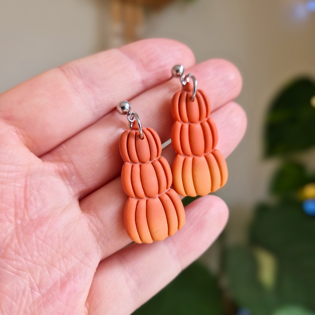 Stacked Pumpkin Drop Stud Earrings
