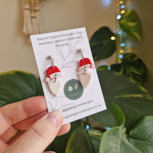 Santa Hat & Beard Drop Stud Earrings