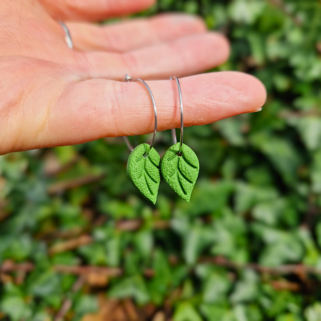 Intricate Leaf Polymer Clay Hoop Earrings