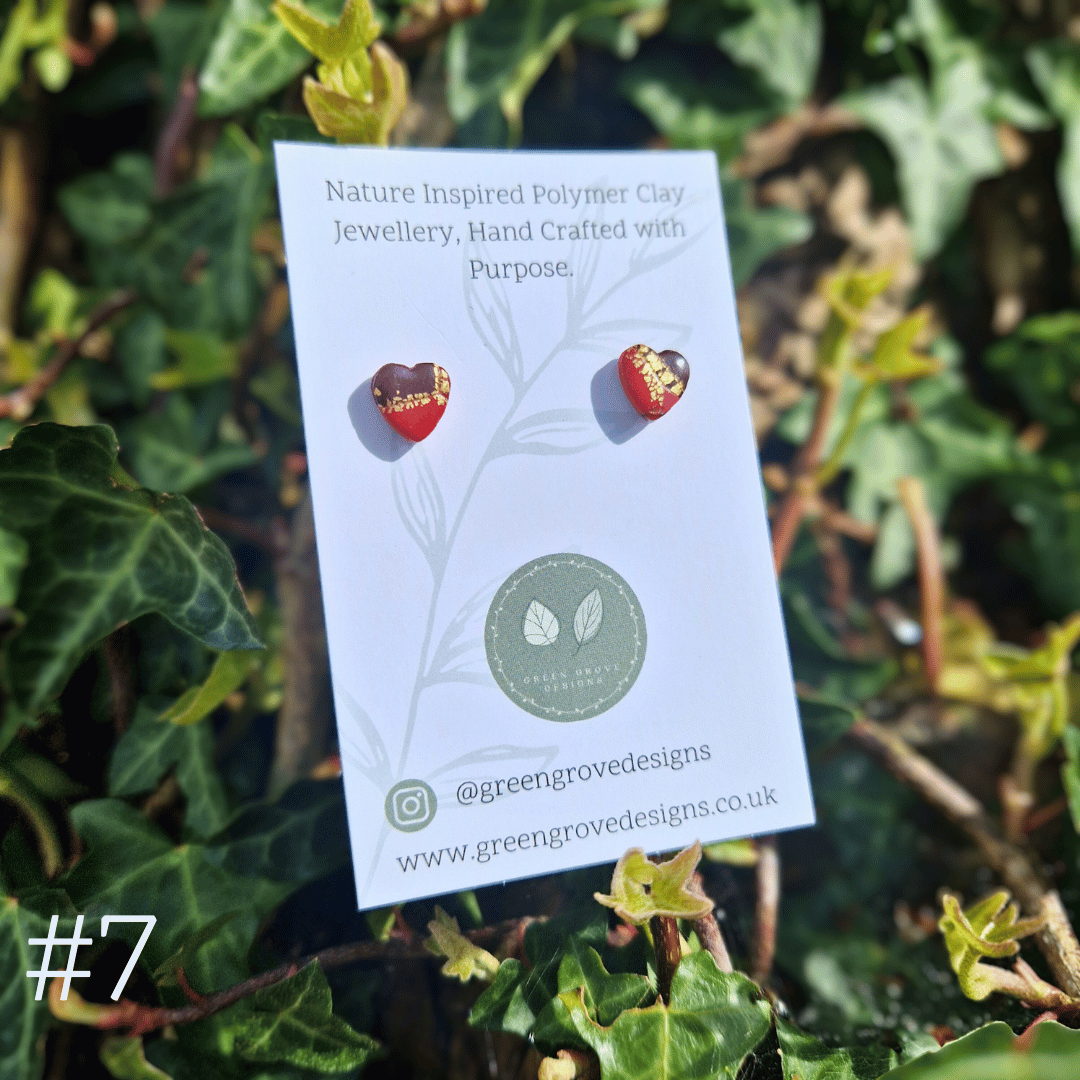 Image for Option 7 of the Zero Waste Red and Golds Polymer Clay Studs, Hand Crafted in Dorset.